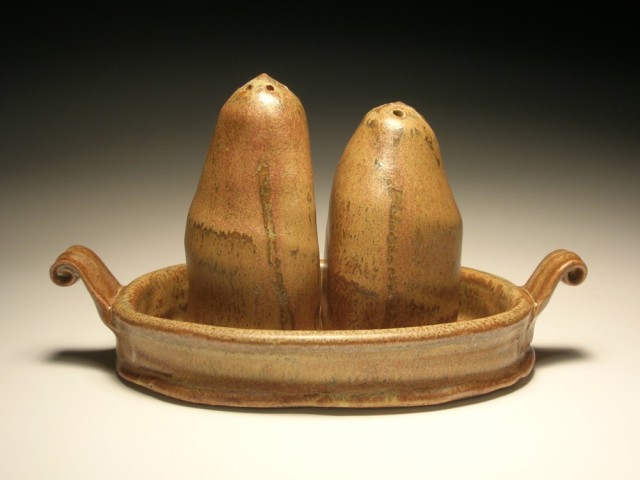 Salt and Pepper shakers with tray